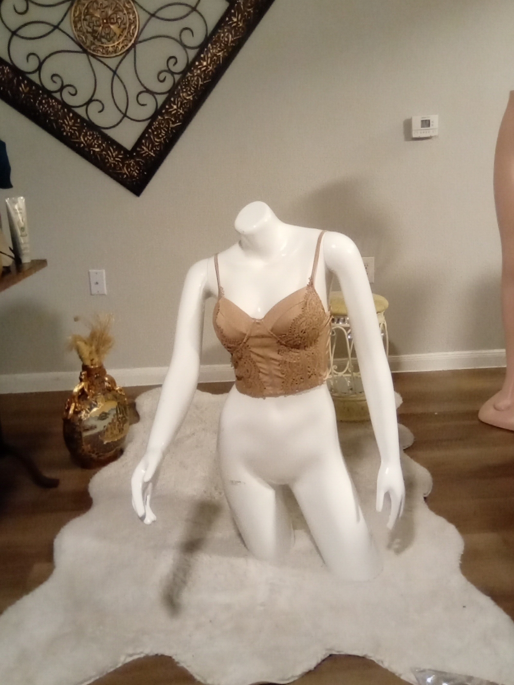 Lace Bustier Bralette in Tan with Adjustable Straps